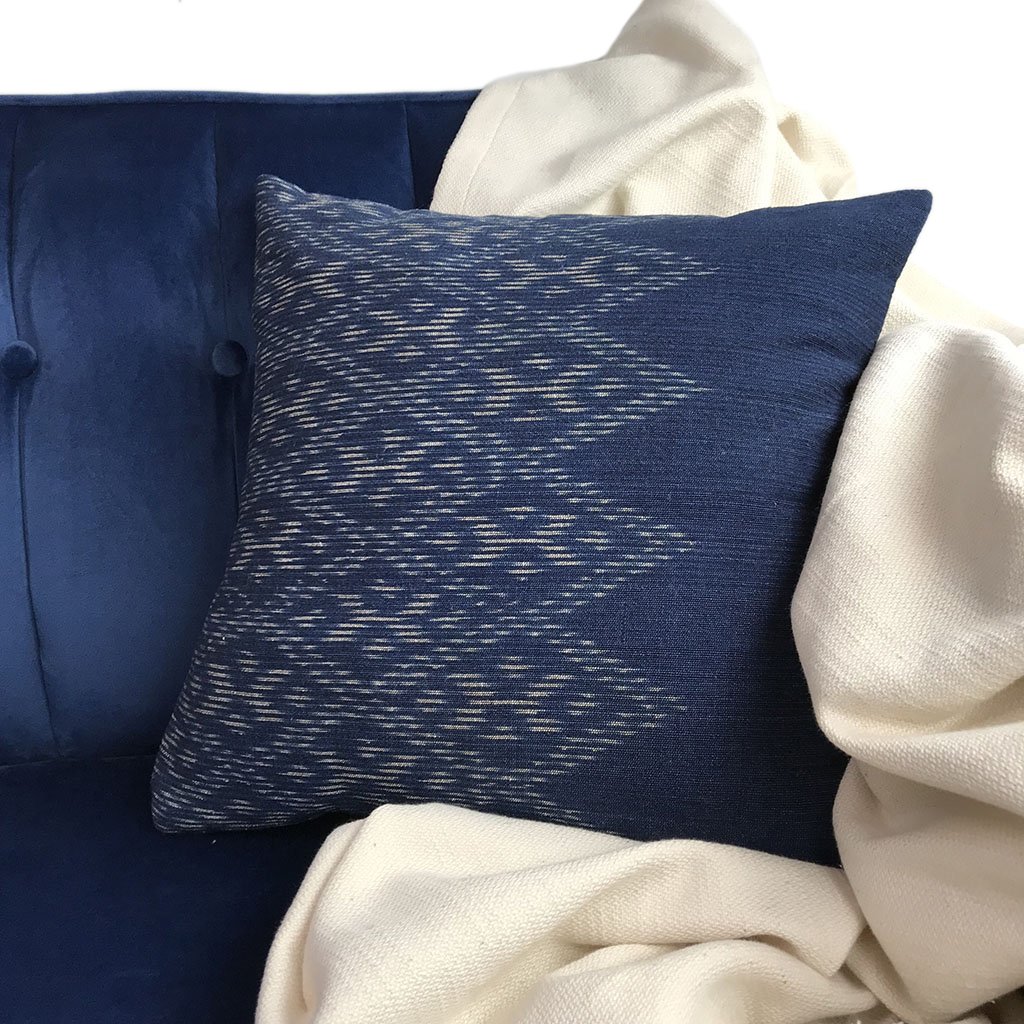 Indigo Diamond Pillow Cover showcasing intricate hand-dyed patterns and craftsmanship, perfect for home decor.