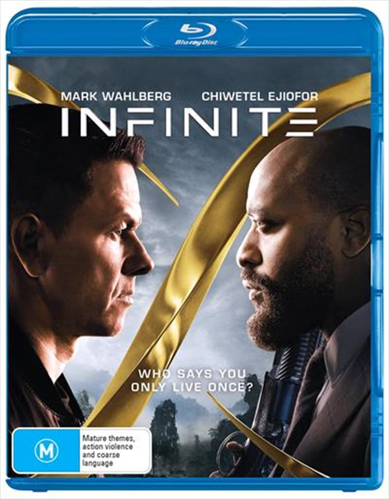 Cover art of Infinite Blu-ray featuring the main character Evan McCauley surrounded by vivid imagery representing past lives.