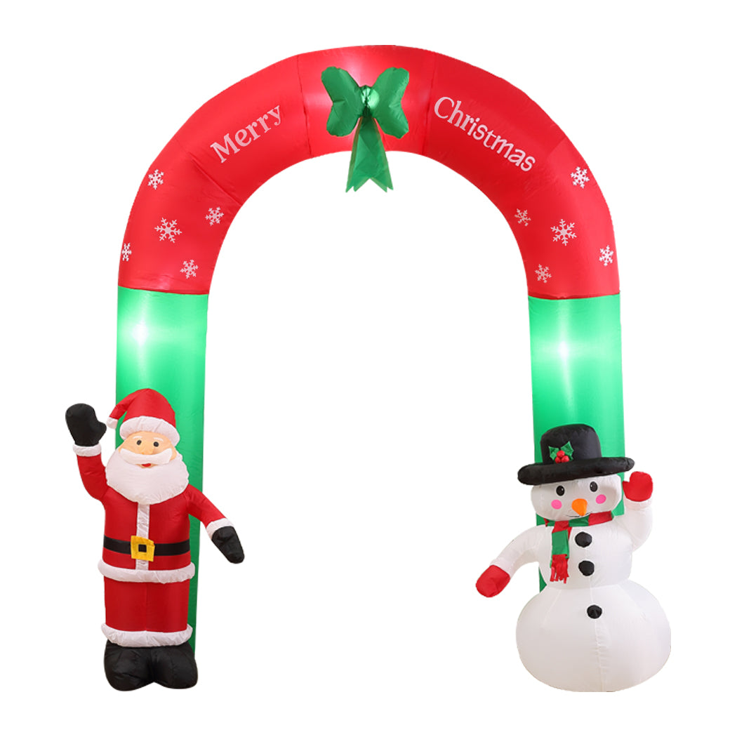 Inflatable Christmas Santa Snowman with LED lights, showcasing festive colors and cheerful design, perfect for holiday decoration.