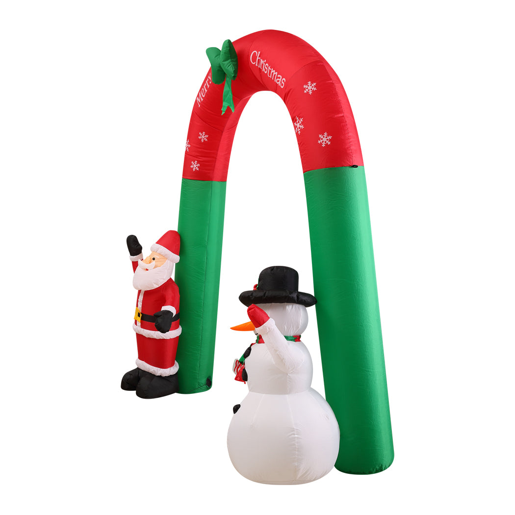 Inflatable Christmas Santa Snowman with LED lights, showcasing festive colors and cheerful design, perfect for holiday decoration.