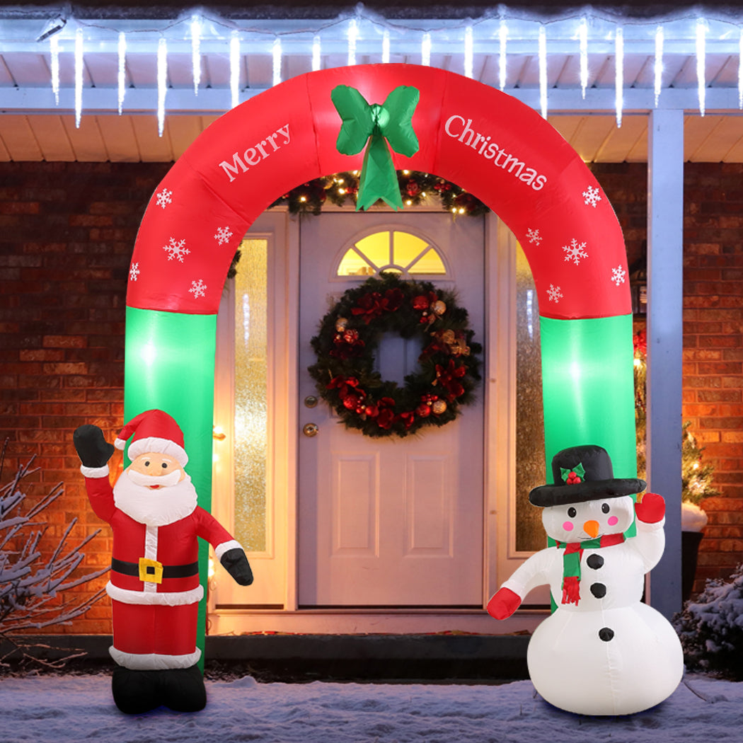 Inflatable Christmas Santa Snowman with LED lights, showcasing festive colors and cheerful design, perfect for holiday decoration.