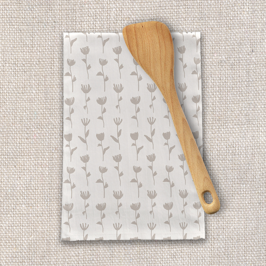 Ink Flower Tea Towel featuring a beautiful floral design on cotton twill fabric, perfect for kitchen use.