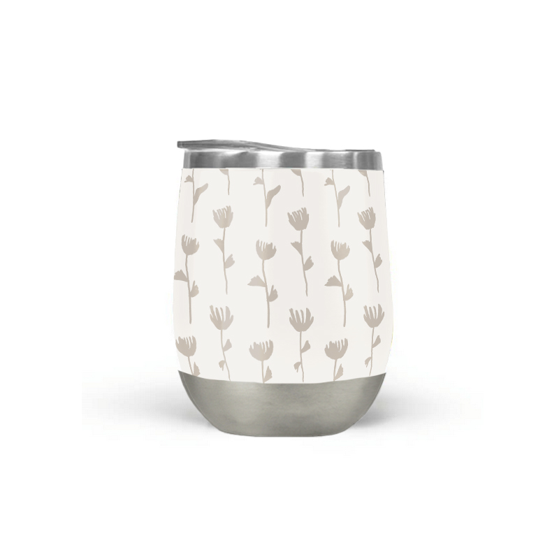 Ink Flower Wine Tumbler with double-wall insulation, featuring a vibrant floral design, perfect for outdoor use.