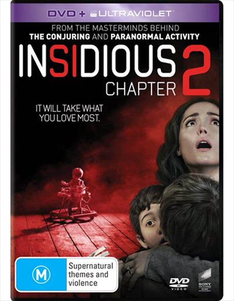 Insidious 2 DVD cover featuring haunting imagery and main characters from the film.