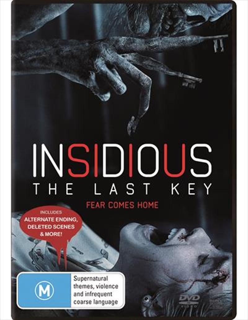 Insidious - The Last Key DVD cover featuring Dr. Elise Rainier in a haunting setting.