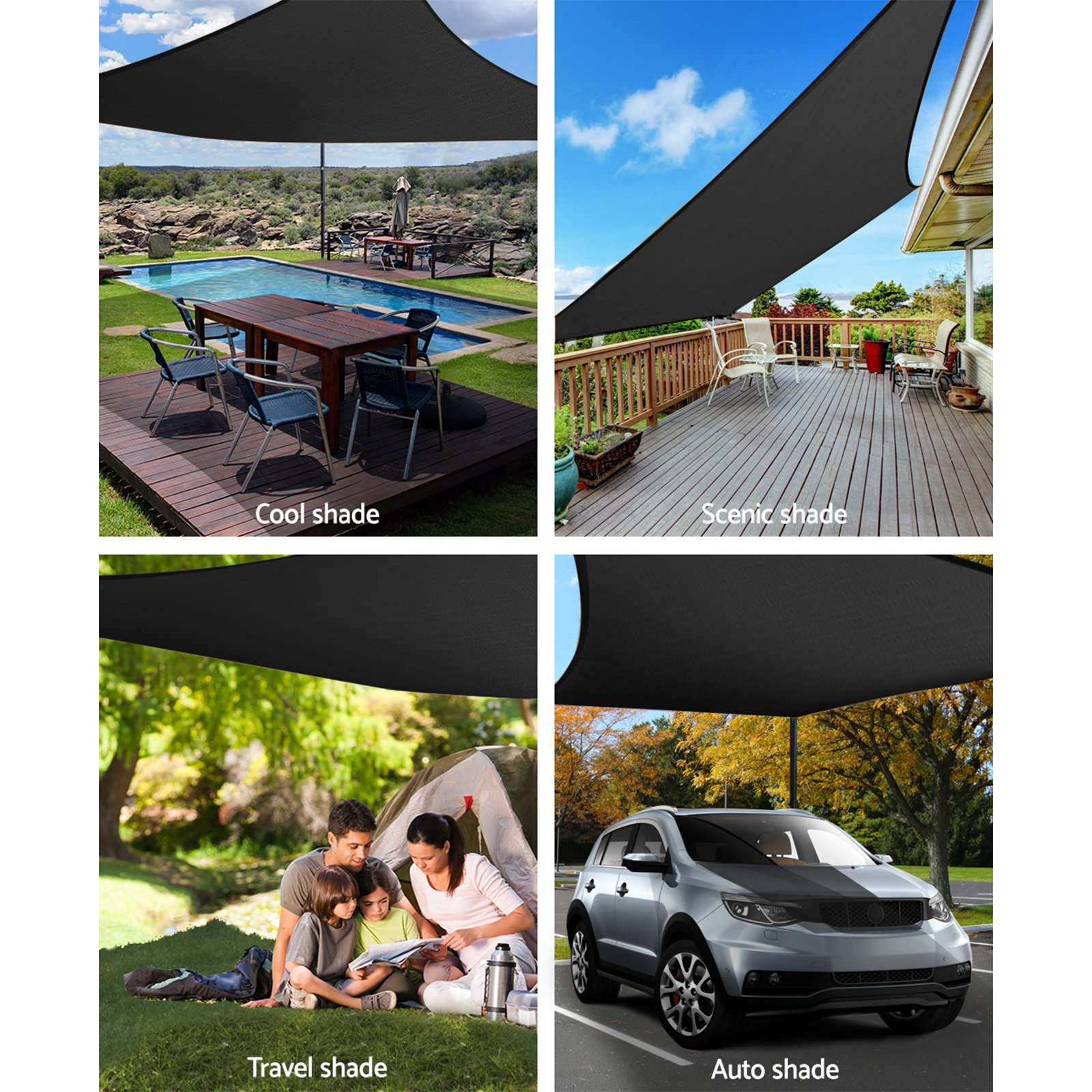 Instahut 280gsm 6x7m Sun Shade Sail Canopy in black, showcasing its durable fabric and stainless steel buckles.