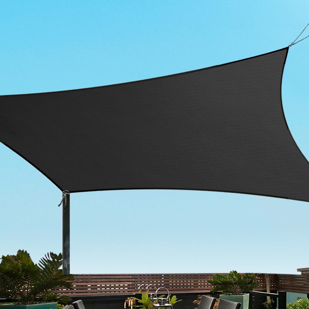 Instahut 280gsm 6x7m Sun Shade Sail Canopy in black, showcasing its durable fabric and stainless steel buckles.