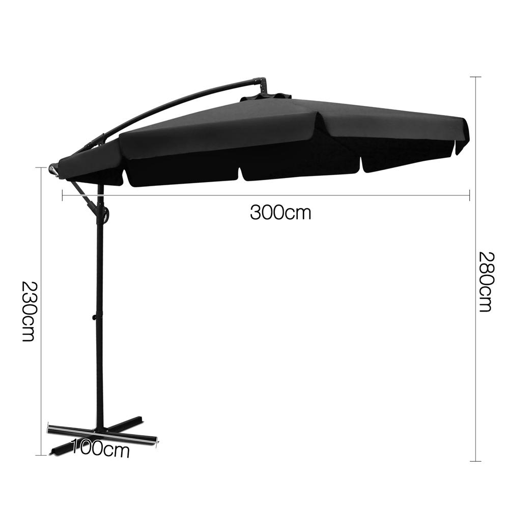 Instahut 3M Outdoor Umbrella in black, showcasing its sleek design and sturdy construction, perfect for outdoor shading.