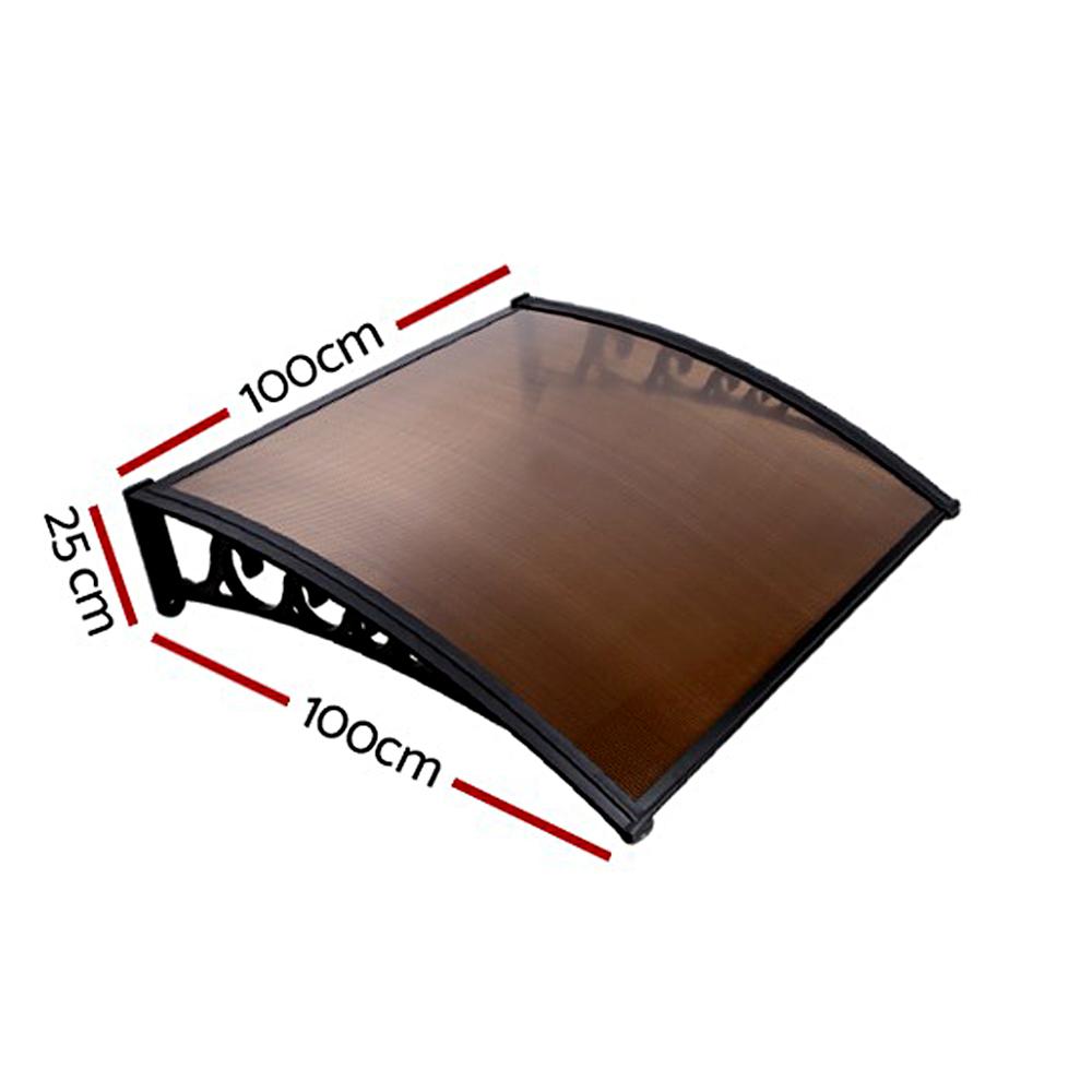 Instahut DIY Window Door Awning in brown color, featuring a curved design and sturdy aluminium bar, suitable for doors and windows.