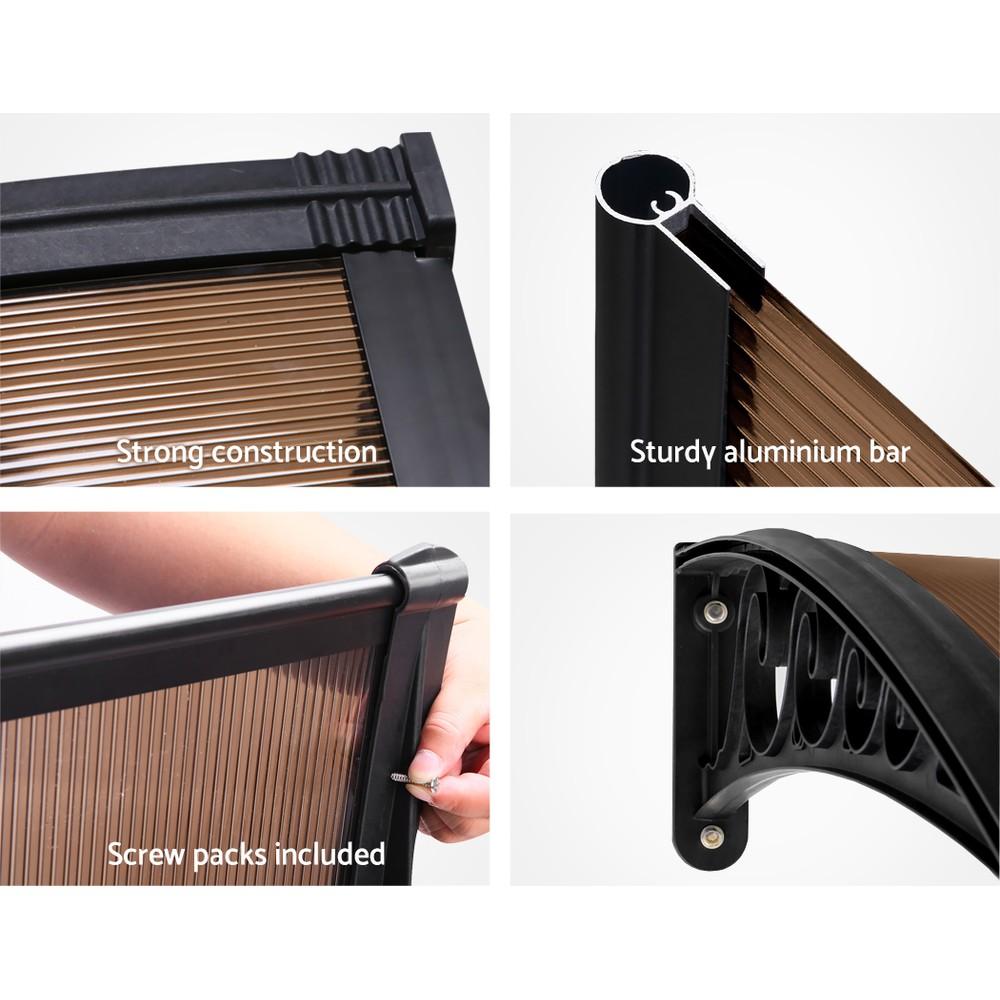 Instahut DIY Window Door Awning in brown color, featuring a curved design and sturdy aluminium bar, suitable for doors and windows.