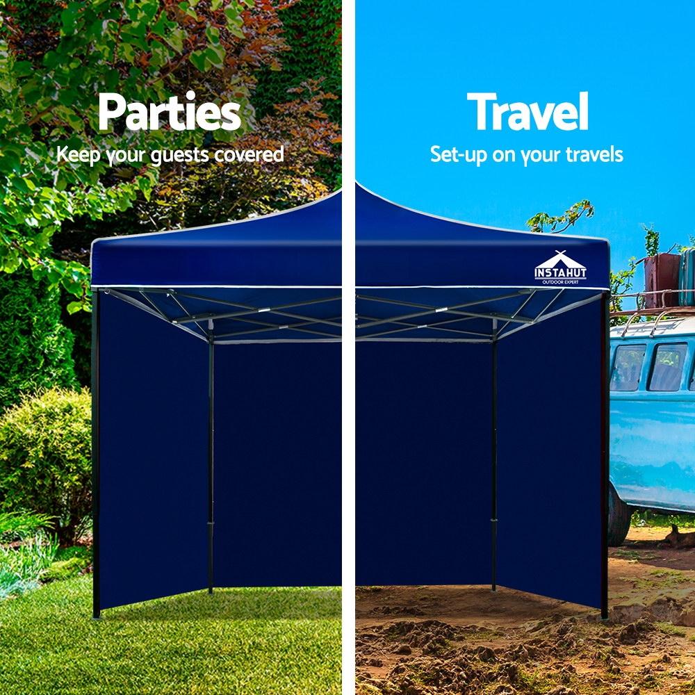 INSTAHUT 3x3m Pop Up Gazebo with blue PVC coated oxford fabric, showcasing its sturdy frame and adjustable height features, ideal for outdoor events.