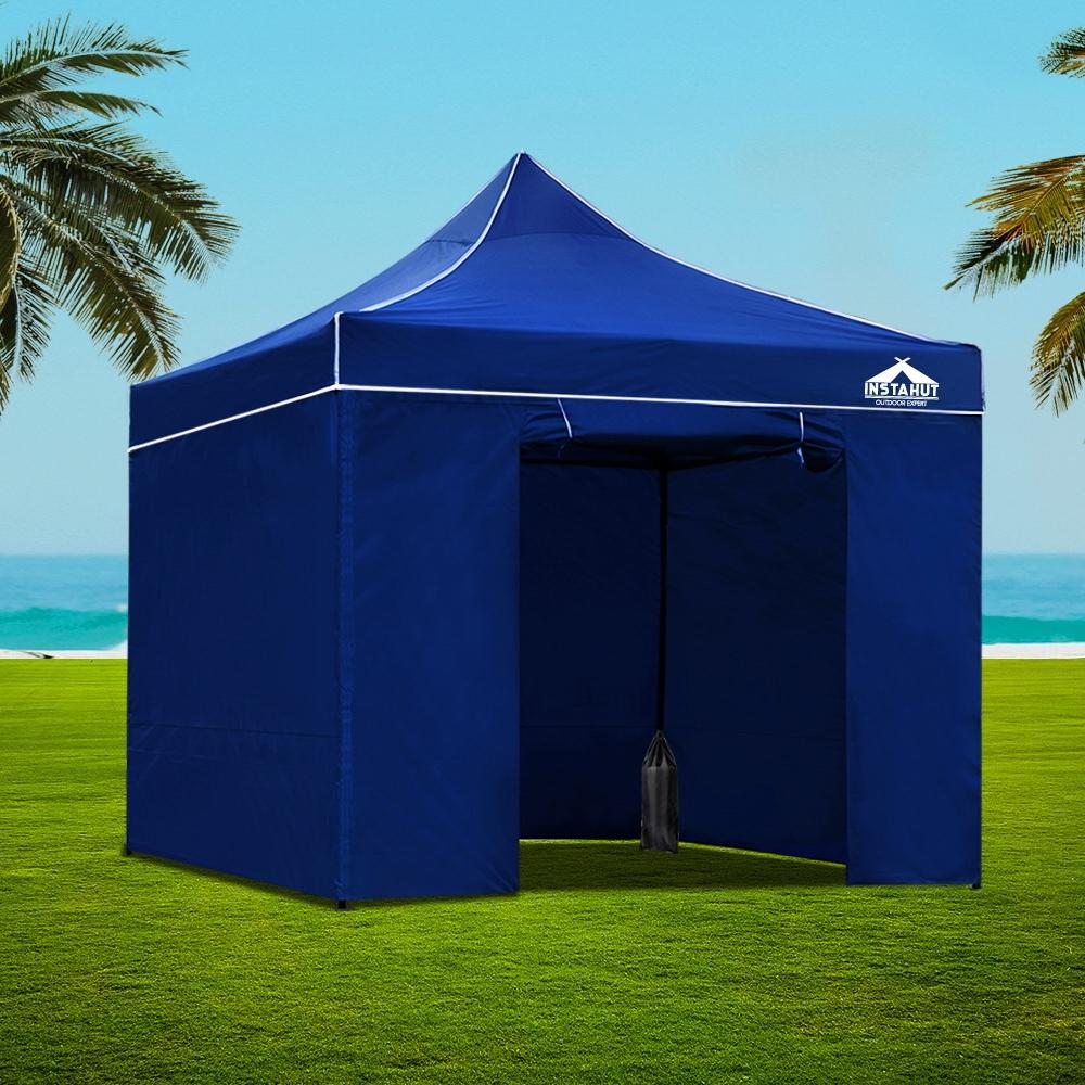 INSTAHUT 3x3m Pop Up Gazebo with blue PVC coated oxford fabric, showcasing its sturdy frame and adjustable height features, ideal for outdoor events.