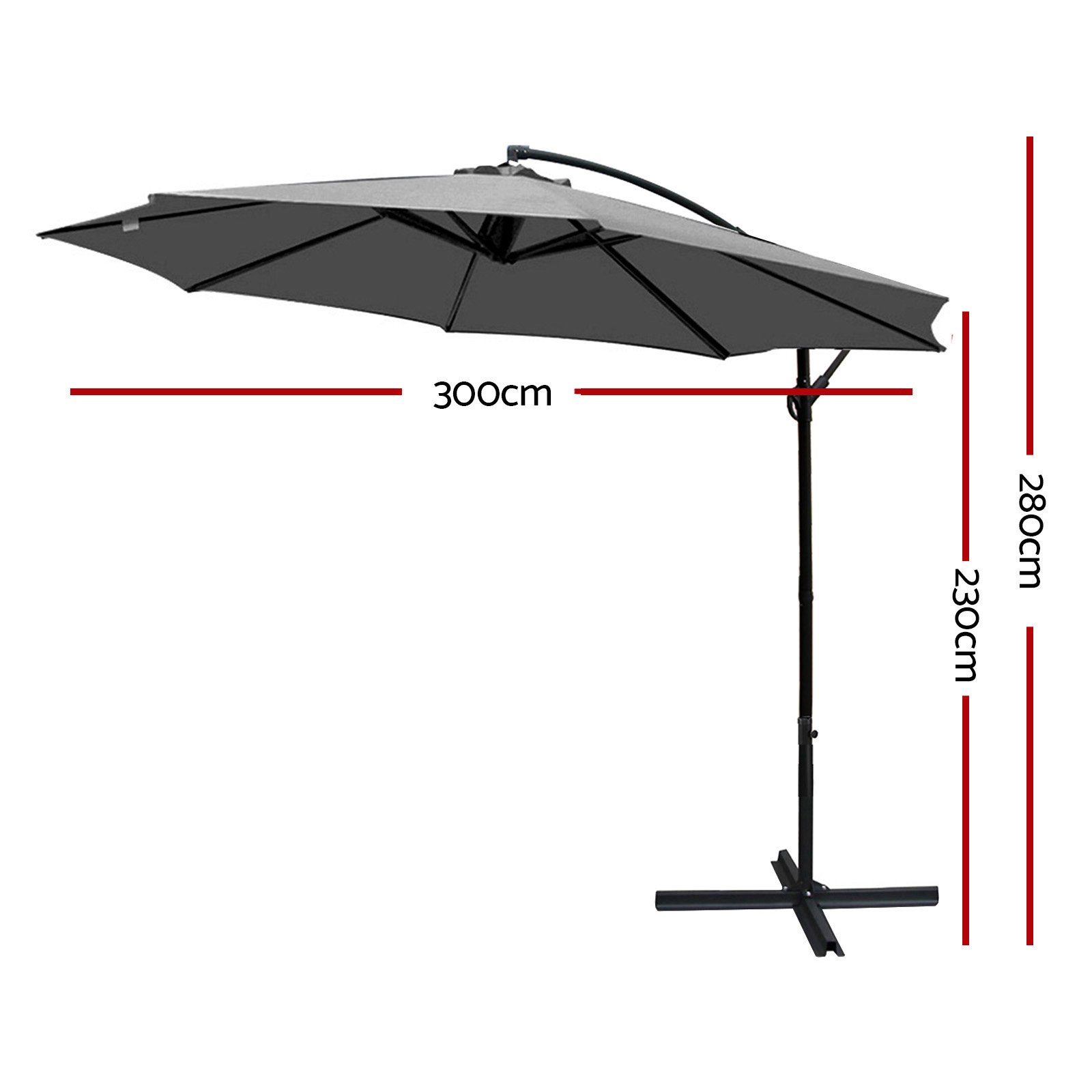 Instahut 3M Cantilever Outdoor Umbrella in grey, showcasing its stylish design and spacious shade area, perfect for gardens and patios.