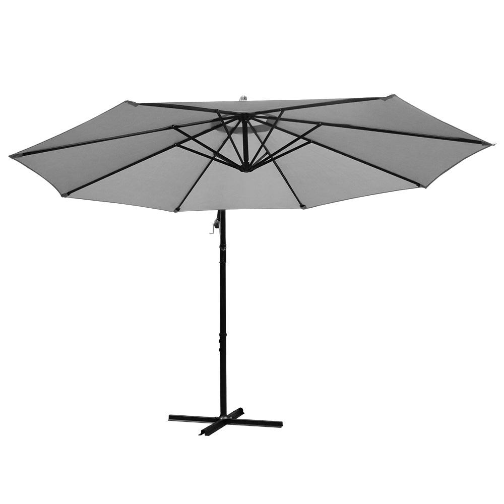 Instahut 3M Cantilever Outdoor Umbrella in grey, showcasing its stylish design and spacious shade area, perfect for gardens and patios.