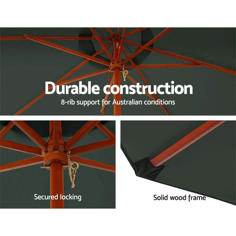 Instahut Outdoor Umbrella with a 3m diameter, featuring a durable wooden frame and waterproof, UV-resistant fabric in charcoal color.