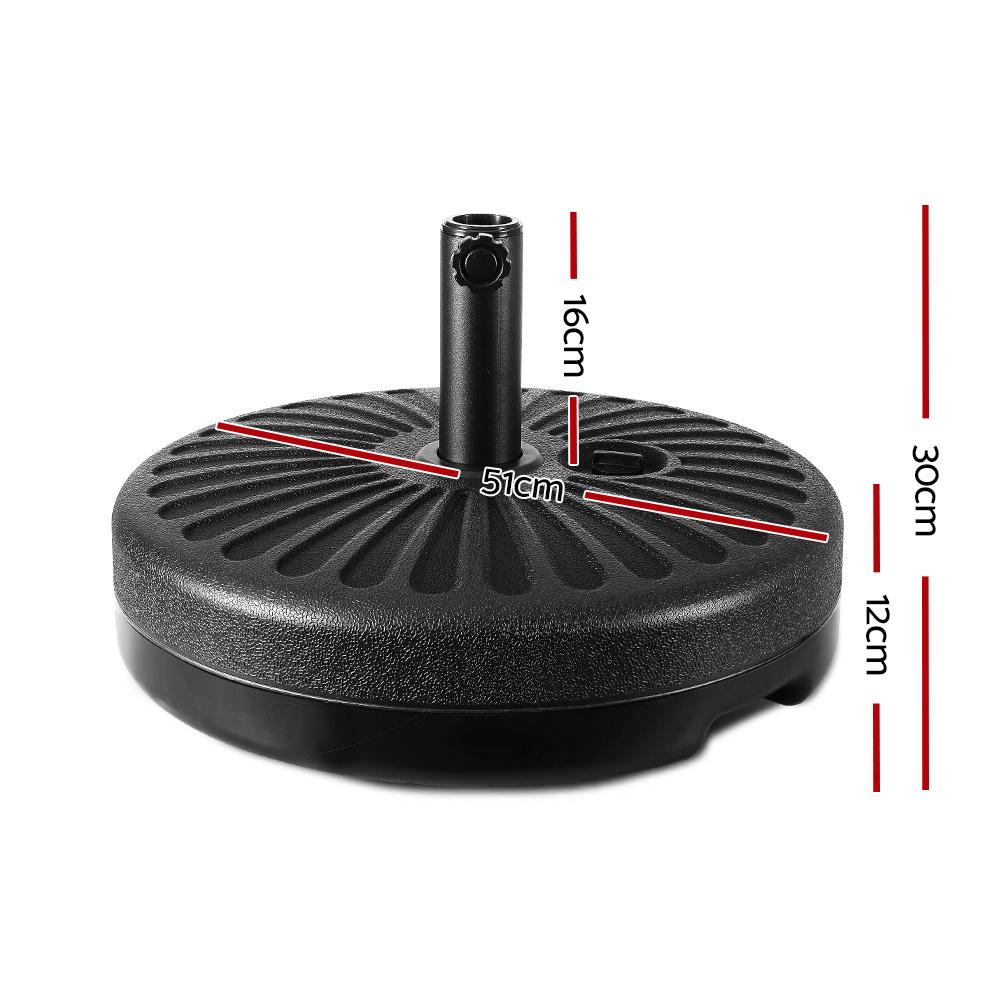 Instahut Outdoor Umbrella Base Stand made of heavy-duty PE plastic, designed for stability and ease of use, filled with water for added weight.