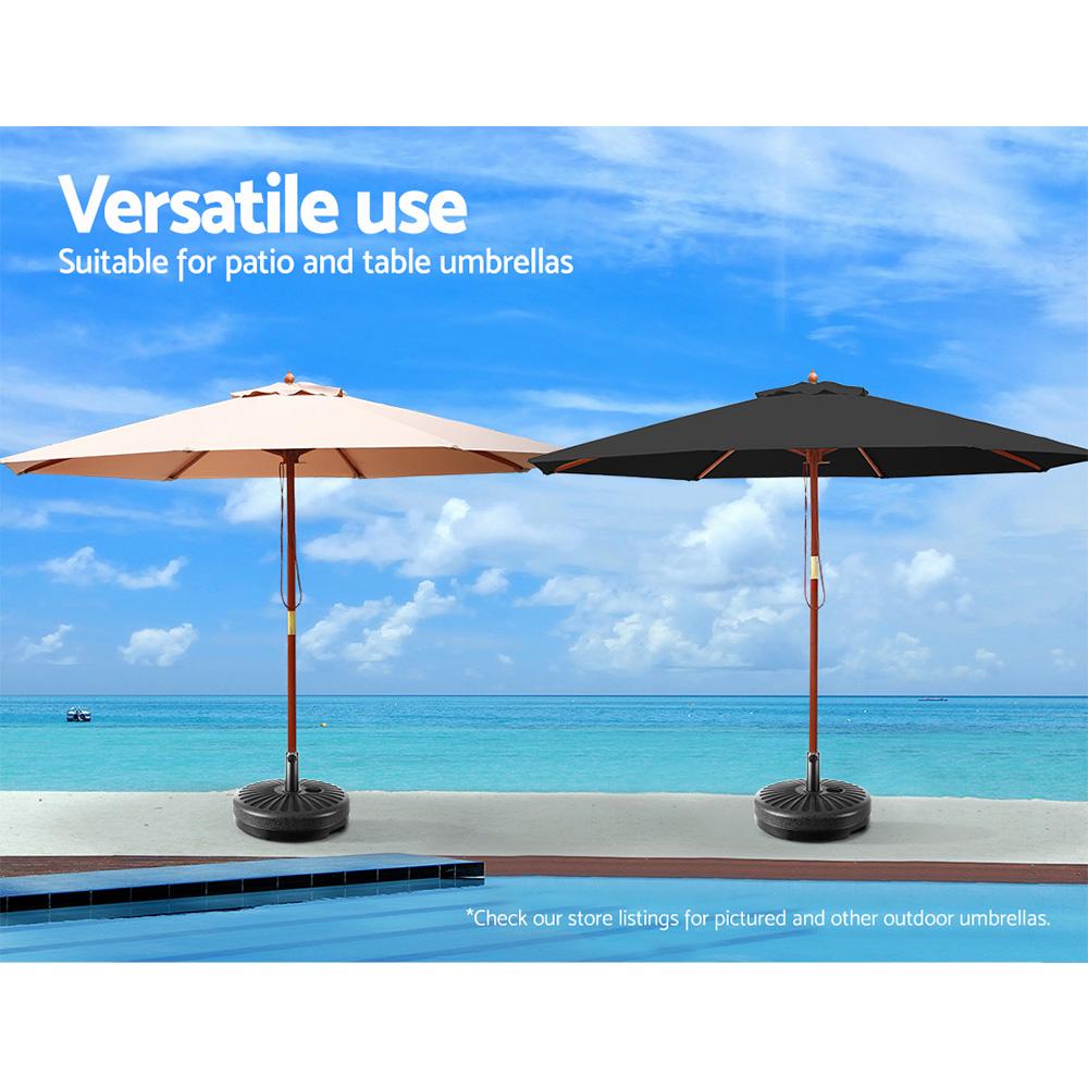 Instahut Outdoor Umbrella Base Stand made of heavy-duty PE plastic, designed for stability and ease of use, filled with water for added weight.