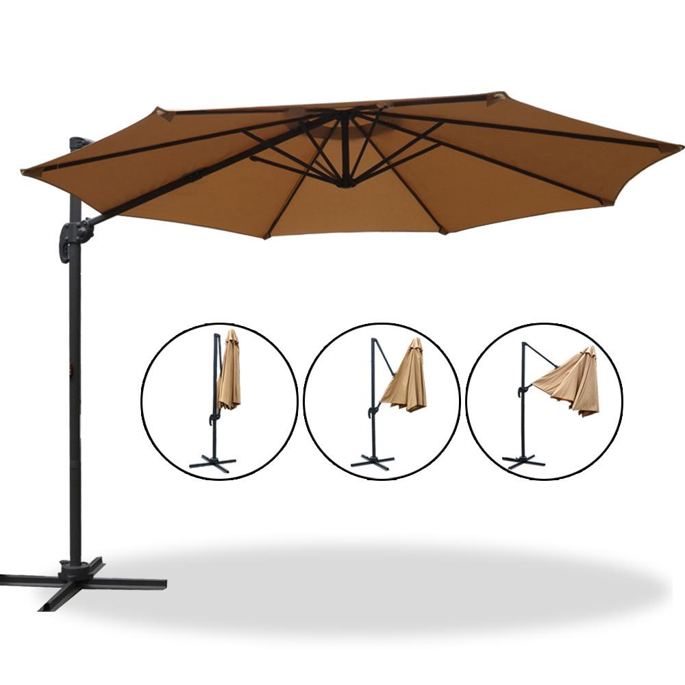 Instahut Roma Outdoor Umbrella in Beige with a 3m diameter, featuring a cantilevered aluminum side post and durable steel frame.