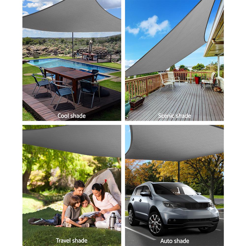 Instahut Sun Shade Sail in grey, rectangular shape, made from durable 280gsm polyethylene fabric, ideal for outdoor use.