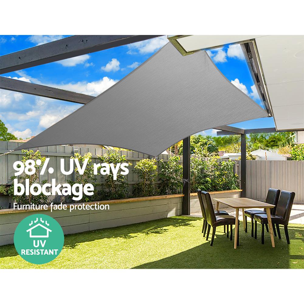 Instahut Sun Shade Sail in grey, rectangular shape, made from durable 280gsm polyethylene fabric, ideal for outdoor use.