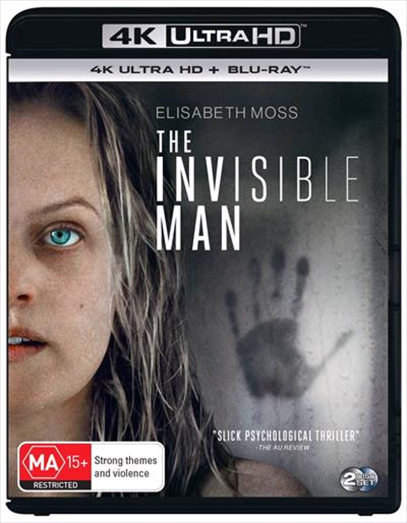 Invisible Man Blu-ray + UHD cover featuring a haunting image of the main character in a suspenseful pose.