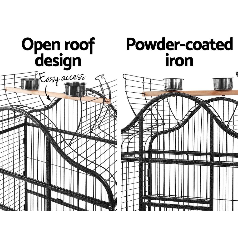 Large i.Pet Bird Cage with open top design, featuring heavy-duty wrought iron frame, wooden perches, and stainless steel feeders.