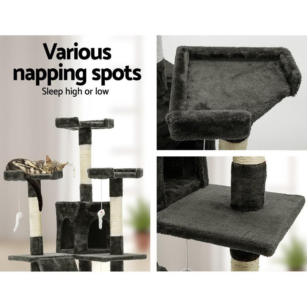 i.Pet Cat Tree 180cm featuring multiple levels, sisal scratching posts, and plush surfaces, perfect for climbing and lounging cats.