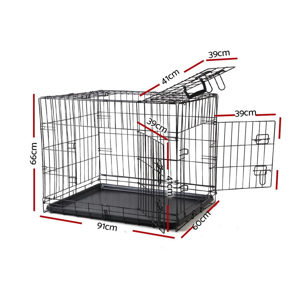 i.Pet Dog Cage 36inch in black, featuring three access doors and a removable tray for easy cleaning.