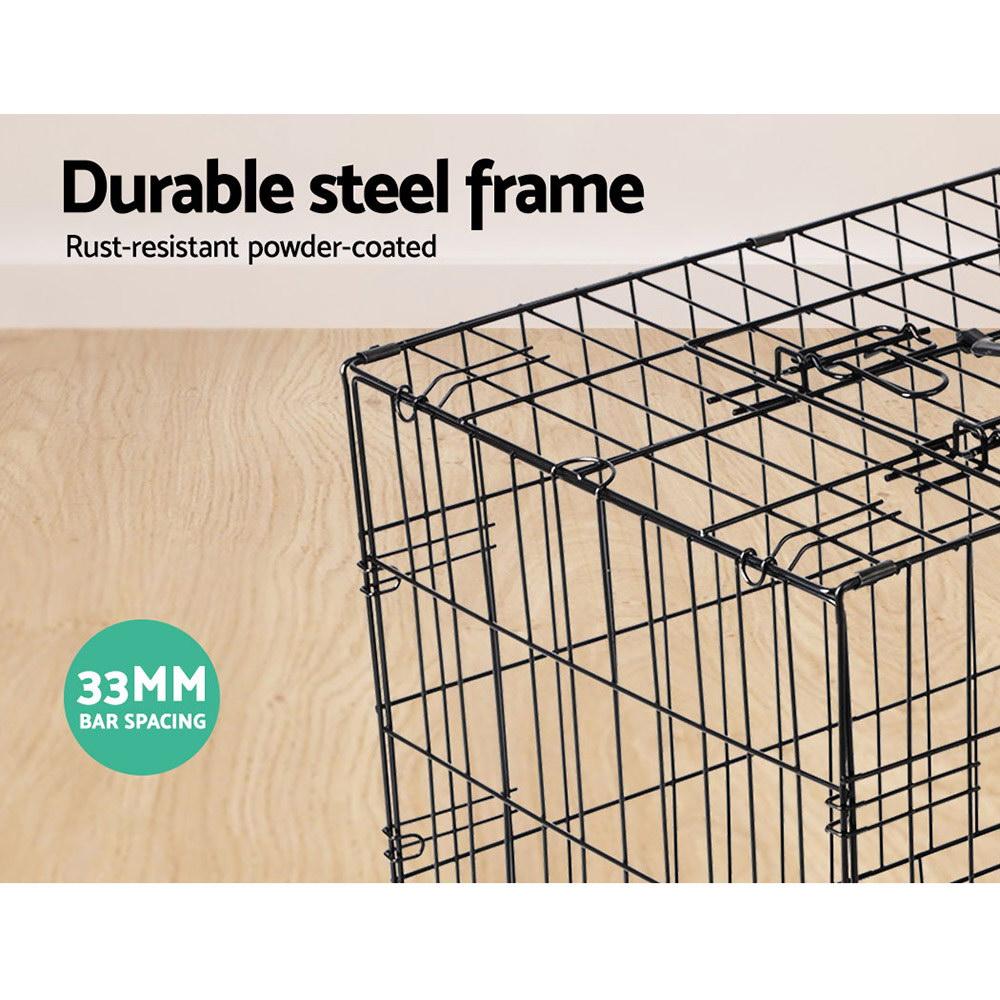 i.Pet Dog Cage 36inch in black, featuring three access doors and a removable tray for easy cleaning.