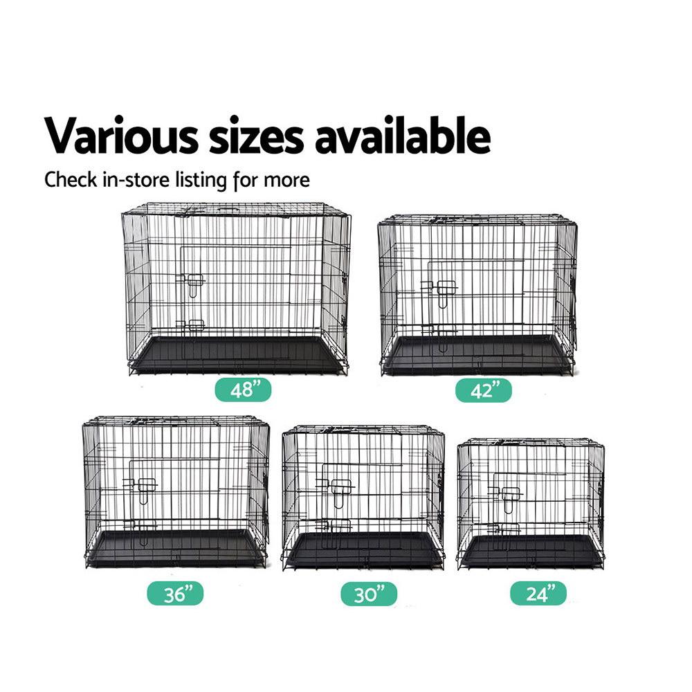 i.Pet Dog Cage 36inch in black, featuring three access doors and a removable tray for easy cleaning.