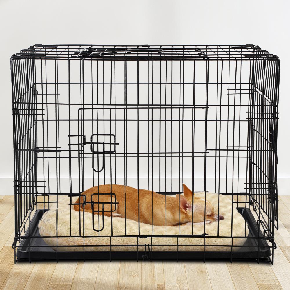 i.Pet Dog Cage 36inch in black, featuring three access doors and a removable tray for easy cleaning.