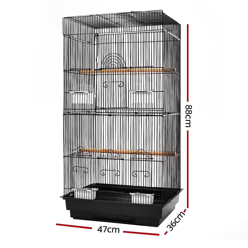 i.Pet Medium Bird Cage in Black with perches and feeders, designed for small to medium birds, showcasing its spacious interior and durable construction.