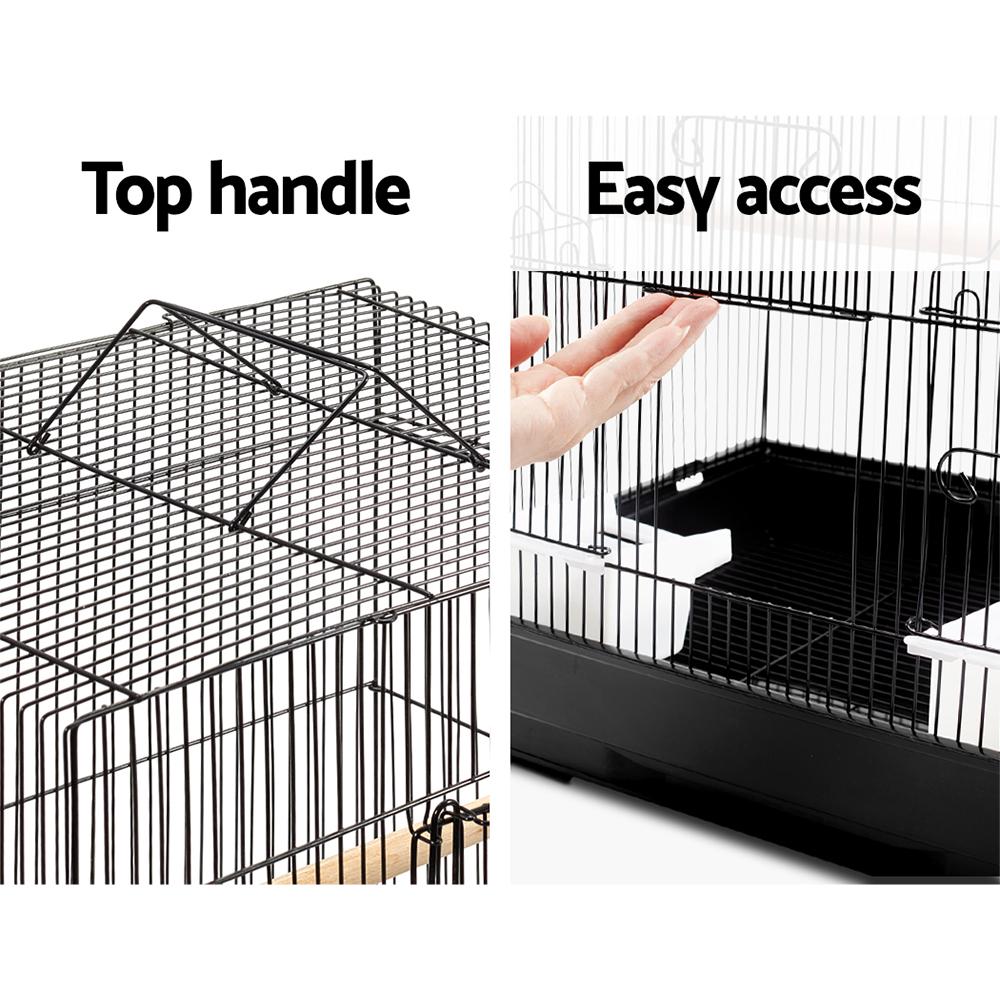 i.Pet Medium Bird Cage in Black with perches and feeders, designed for small to medium birds, showcasing its spacious interior and durable construction.