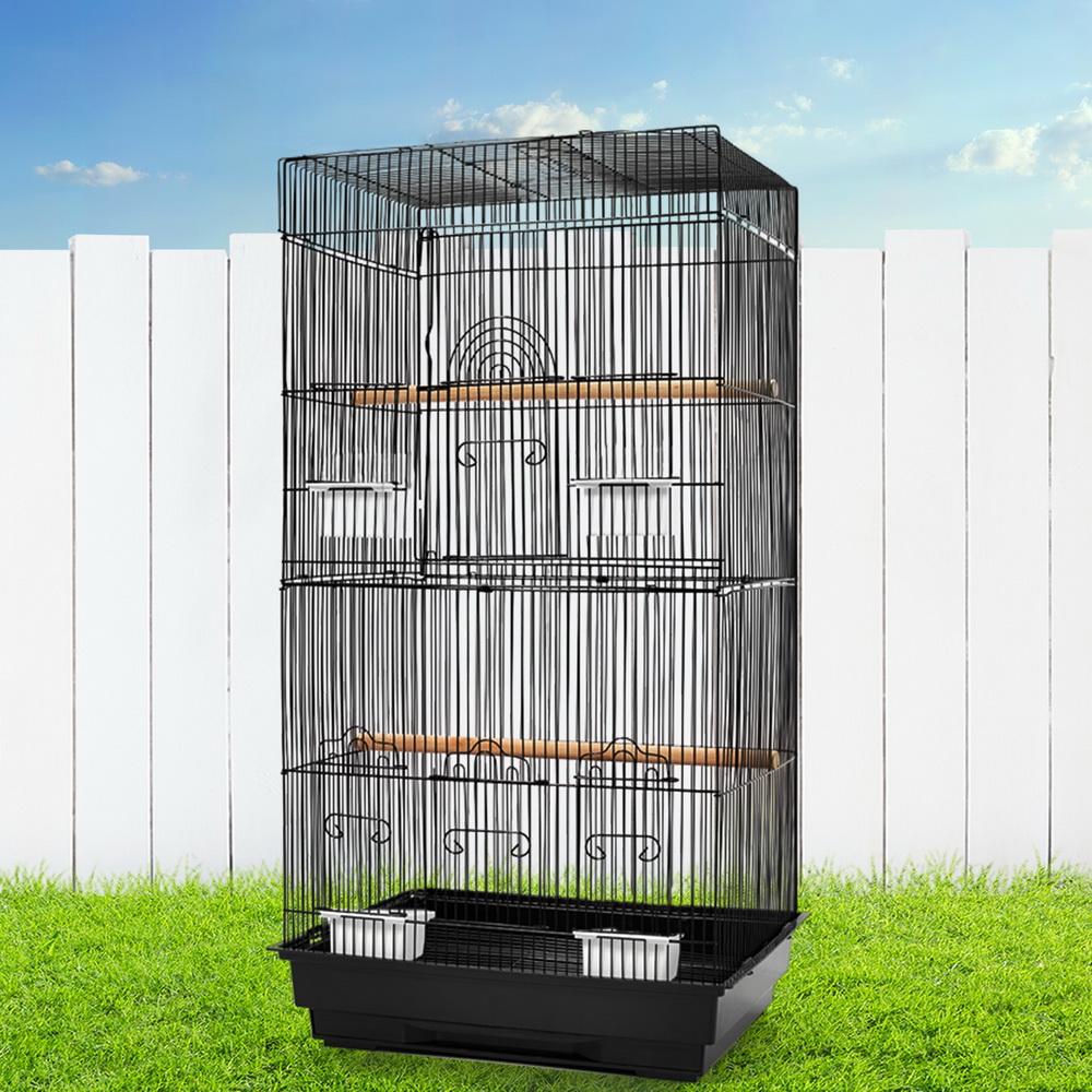 i.Pet Medium Bird Cage in Black with perches and feeders, designed for small to medium birds, showcasing its spacious interior and durable construction.