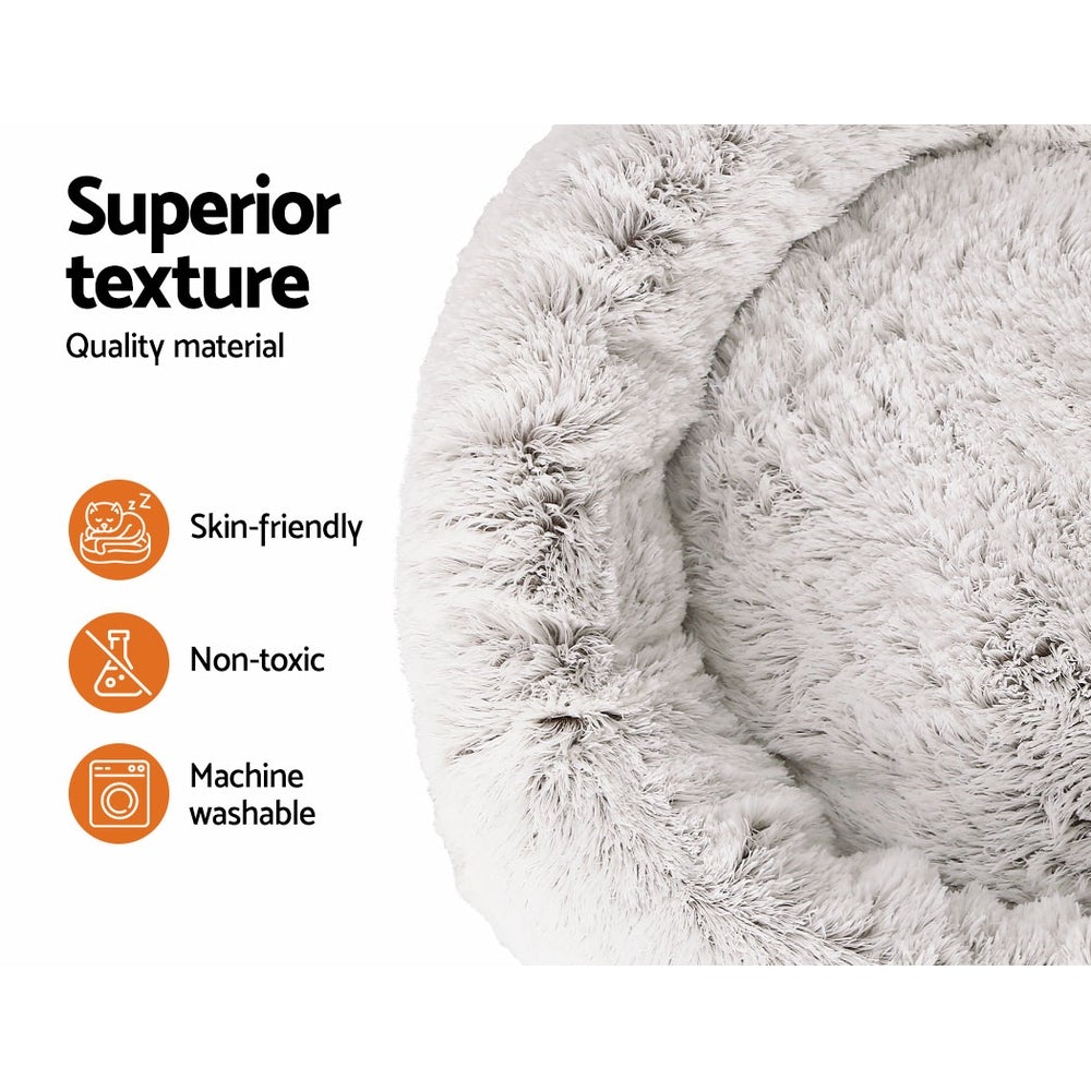 i.Pet Extra Large Pet Bed in white with brown accents, designed for dogs and cats, featuring a soft surface and non-slip base.