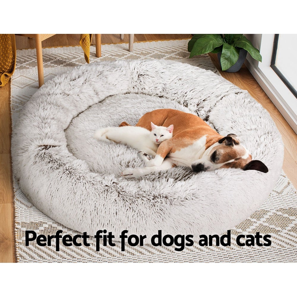 i.Pet Extra Large Pet Bed in white with brown accents, designed for dogs and cats, featuring a soft surface and non-slip base.