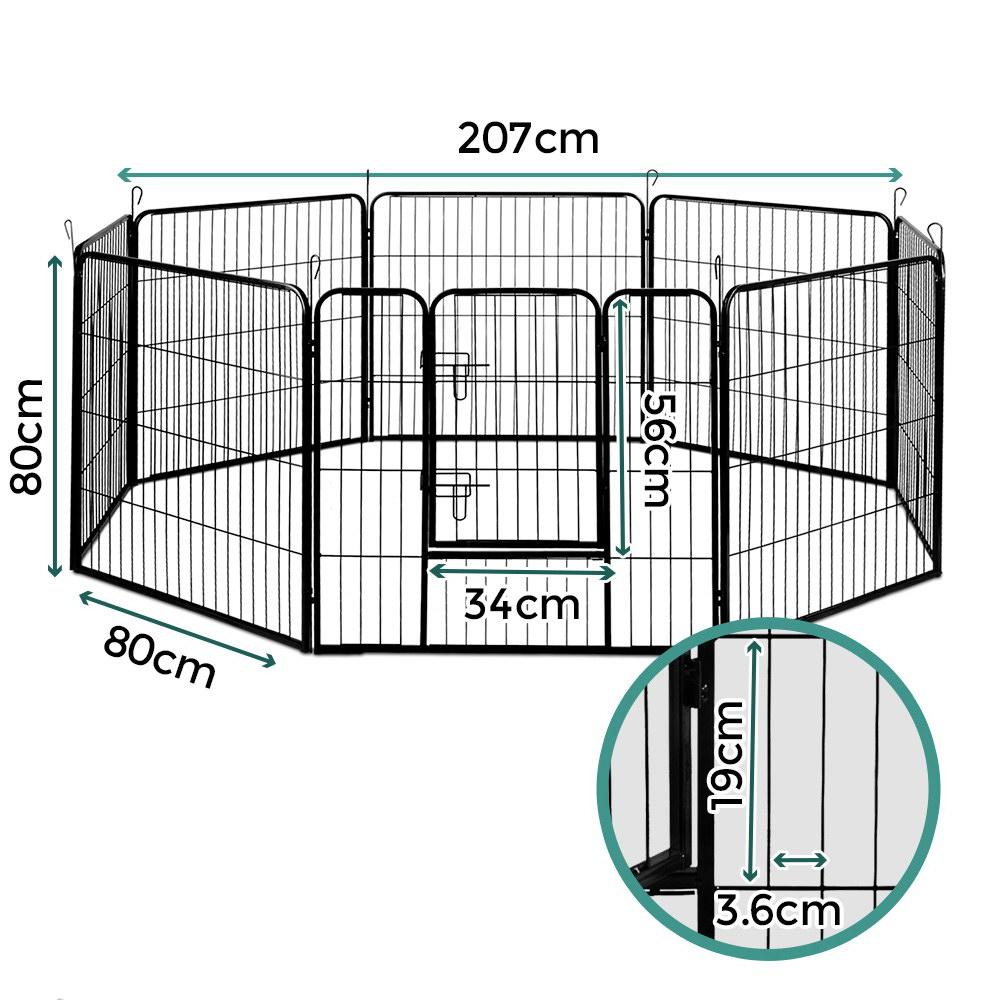 i.Pet 8 Panel Dog Playpen in black, showcasing its foldable design and access door.