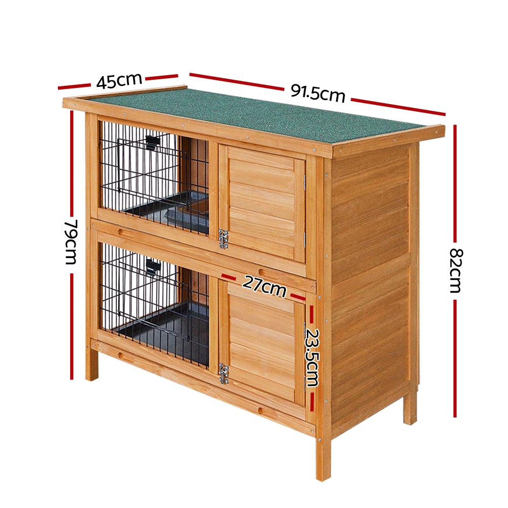 i.Pet Rabbit Hutch made of fir wood with a green asphalt roof, featuring multiple access doors and a spacious design for small pets.