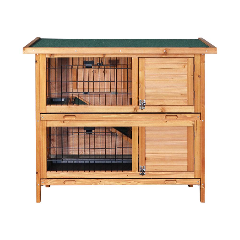 i.Pet Rabbit Hutch made of fir wood with a green asphalt roof, featuring multiple access doors and a spacious design for small pets.