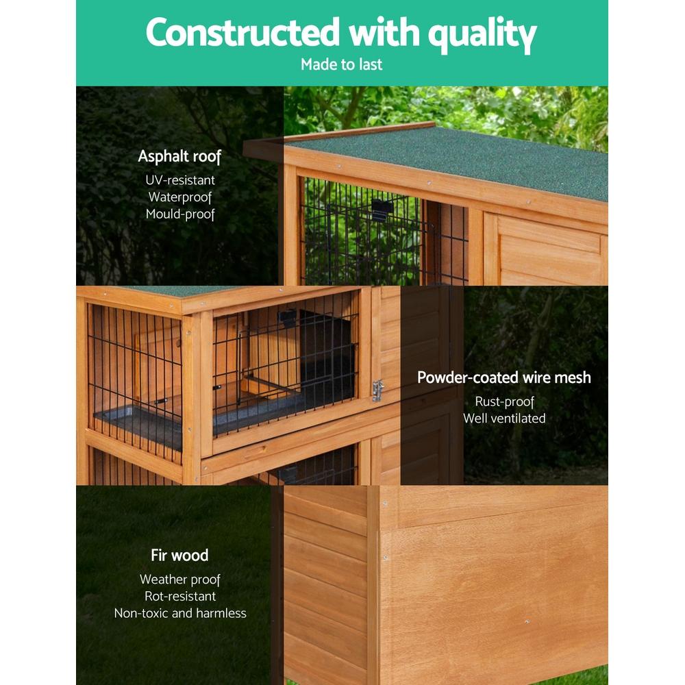 i.Pet Rabbit Hutch made of fir wood with a green asphalt roof, featuring multiple access doors and a spacious design for small pets.