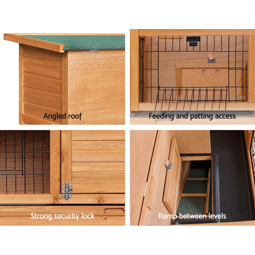 i.Pet Rabbit Hutch made of fir wood with a green asphalt roof, featuring multiple access doors and a spacious design for small pets.