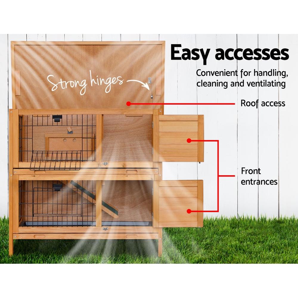 i.Pet Rabbit Hutch made of fir wood with a green asphalt roof, featuring multiple access doors and a spacious design for small pets.