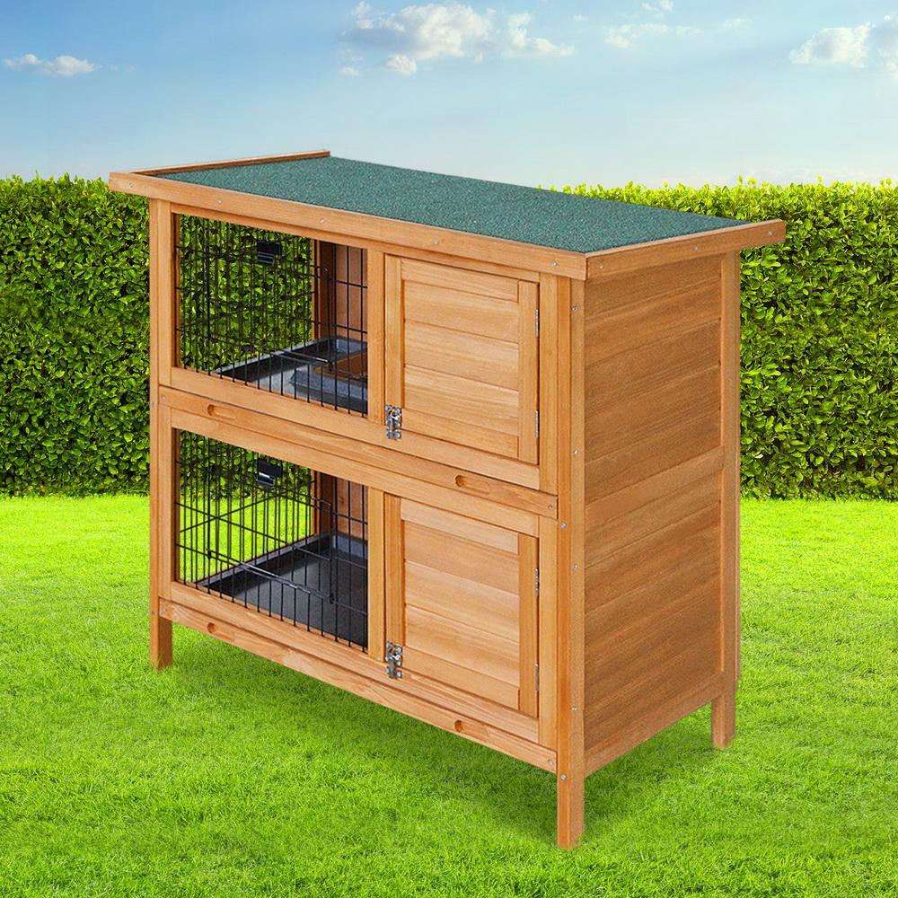 i.Pet Rabbit Hutch made of fir wood with a green asphalt roof, featuring multiple access doors and a spacious design for small pets.