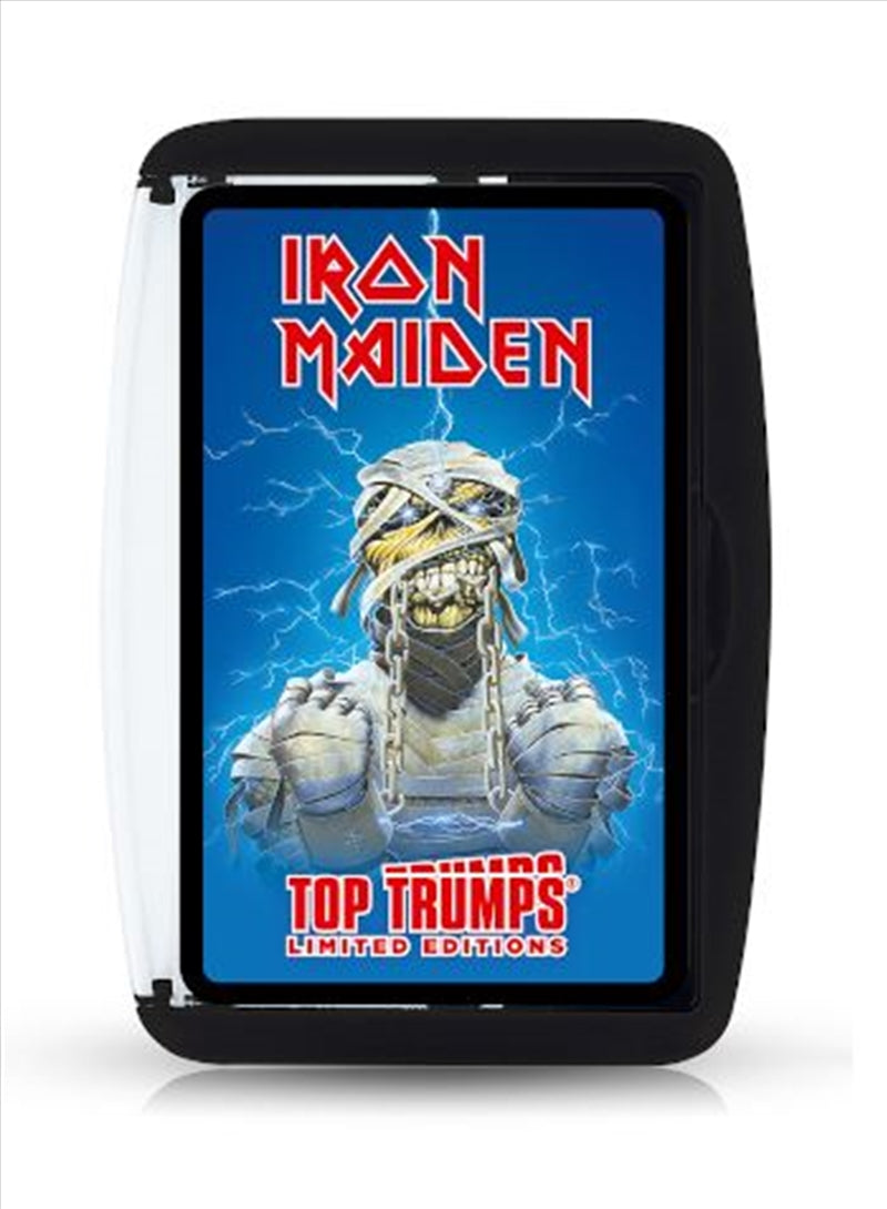 Iron Maiden Top Trumps Limited Edition card game featuring iconic band artwork and statistics.