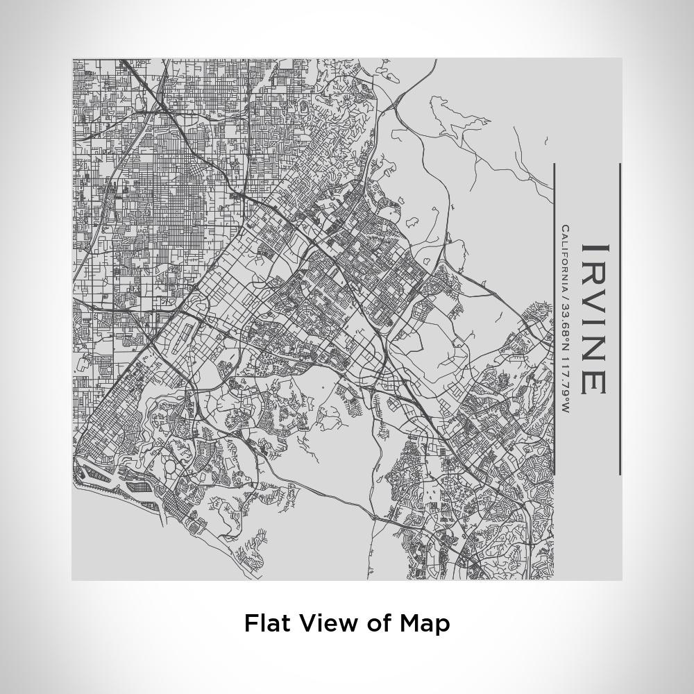 Custom engraved stainless steel tumbler featuring a detailed map of Irvine, California with coordinates.