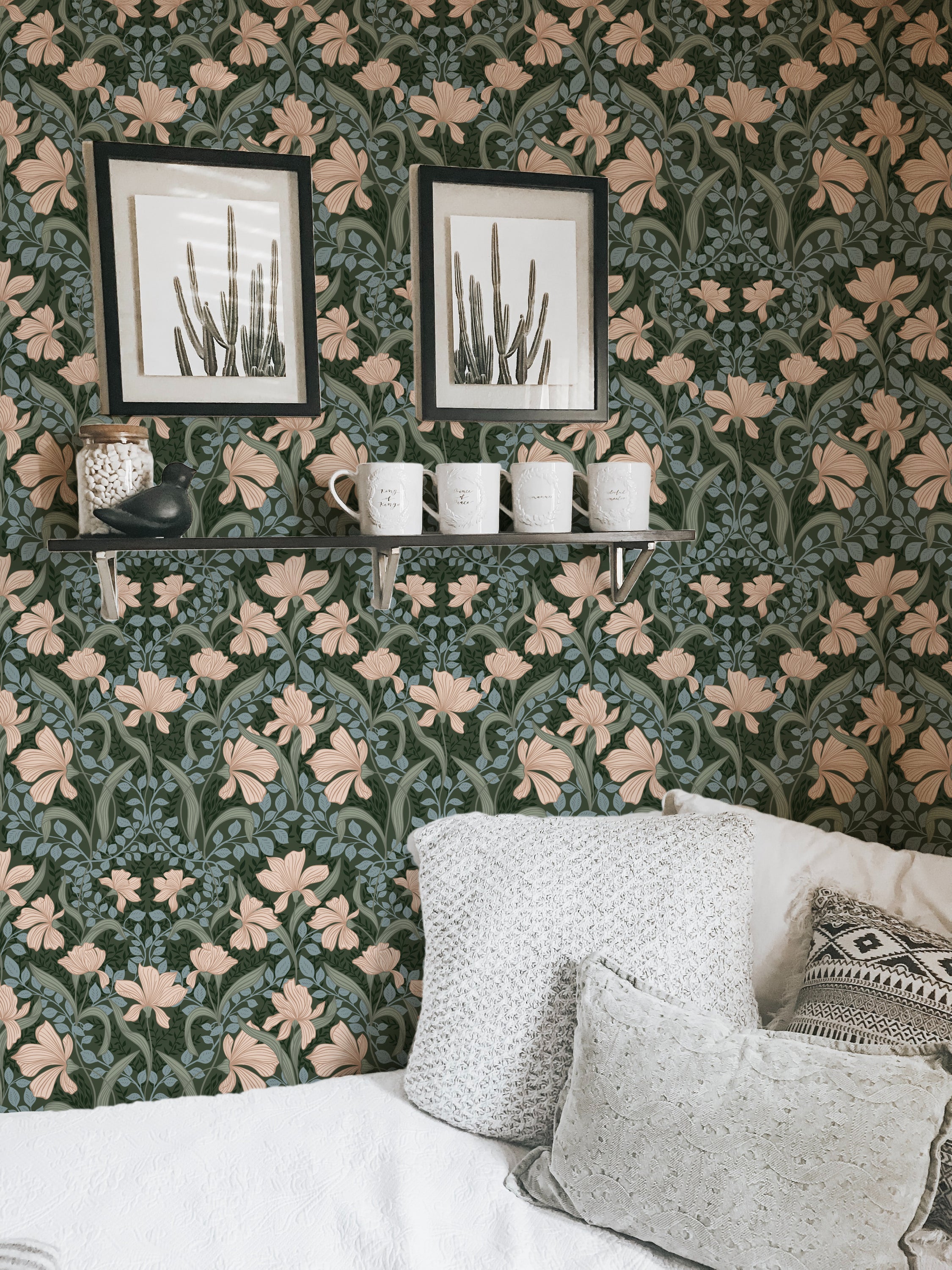 Isabella Wallpaper in Evergreen design, showcasing a modern pattern with vibrant colors, perfect for home decor.