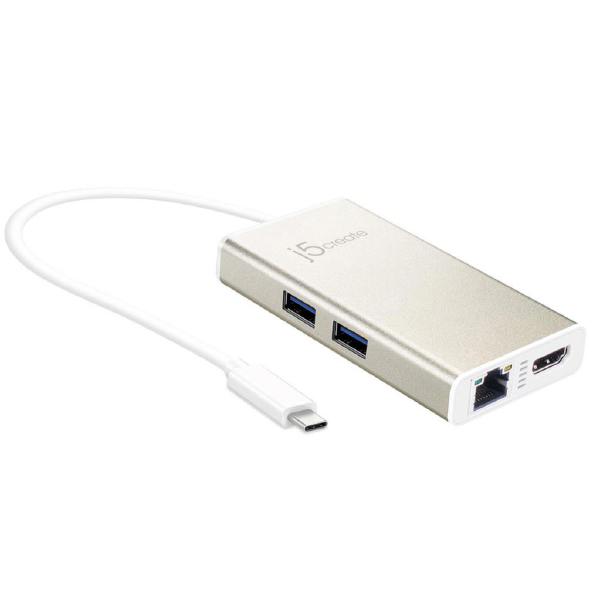 J5create JCA374 USB-C Type-C Multi Adapter with dual USB 3.0 ports and HDMI output, showcasing its sleek design.