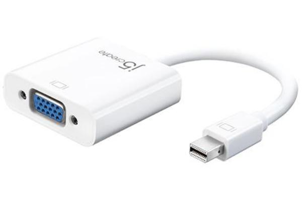 J5create JDA112 Mini DisplayPort to VGA adapter, compact design with a Mini DisplayPort connector and VGA output.