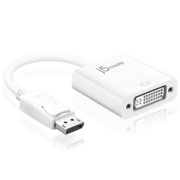 J5create JDA134 DisplayPort to DVI Adapter showcasing its compact design and connectivity ports.