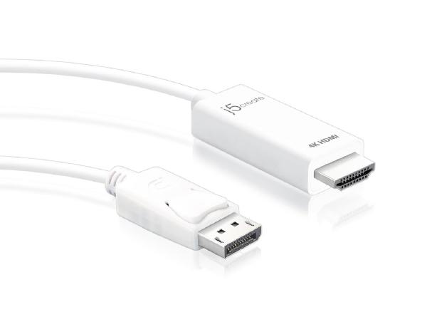 J5create JDC158 4K DisplayPort to HDMI cable, 1.8m long, featuring high-quality connectors for seamless video transmission.